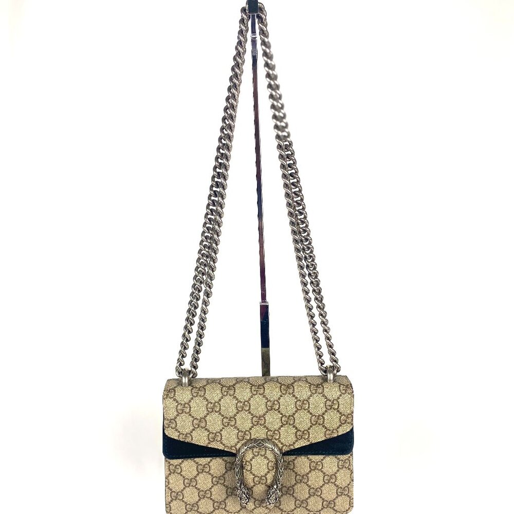 GUCCI GG Monogram Mini Dionysus Shoulder Bag - Taupe with Black Suede - Picture 2 of 12
